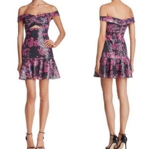 WAYF off shoulder cut out ruffle floral sequins dress New with tags